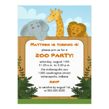 Invitations de fête d'anniversaire de zoo d'enfant