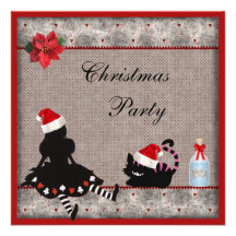 Invitations de fête de Noël d'Alice et de chat de 