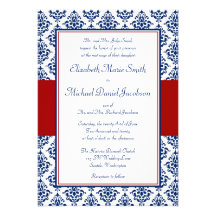 Invitations de mariage damassé de bleu marine et d