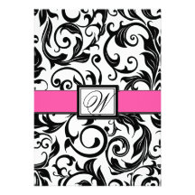 Invitations de mariage damassé de noir et de roses