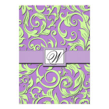 Invitations de mariage damassé de pourpre et de ve