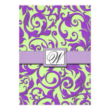 Invitations de mariage damassé de pourpre et de ve