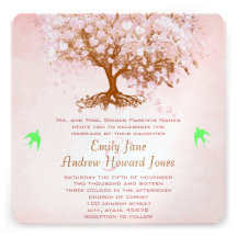 Invitations de mariage d'arbre de feuille de rose 