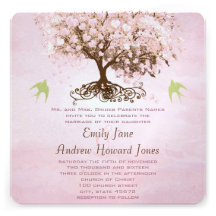 Invitations de mariage d'arbre de feuille de rose 