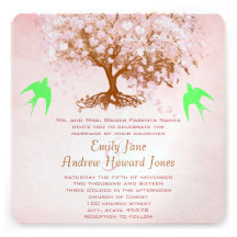 Invitations de mariage d'arbre de feuille de rose 