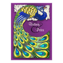 Invitations de mariage de paon de pourpre et d'or 
