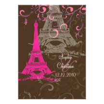 Invitations de mariage de Tour Eiffel/rose/chocola