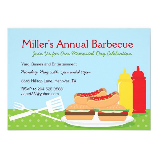Invitations de partie de barbecue de Jour du Souve