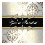 Invitations de partie de damassé de noir d'or blan