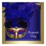 Invitations de partie de mascarade d'or de bleu ro