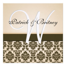 Invitations d'ivoire et de Brown mariage damassé d