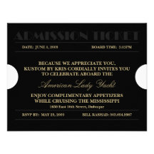 Invitations du billet 4.25x5.5 d'admission