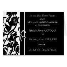 Invitations florales noires et blanches de mariage cartes de vœux
