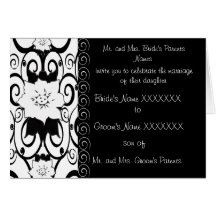 Invitations florales noires et blanches de mariage cartes de vœux