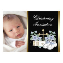 Invitations noires de baptême de photo de bébé d'o