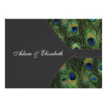 Invitations noires de mariage de paon