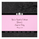 Invitations noires roses de partie de sweet sixtee