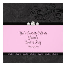 Invitations noires roses de partie de sweet sixtee