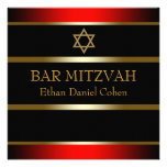 Invitations noires rouges de Mitzvah de barre d'or