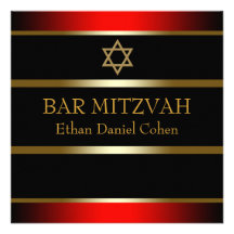 Invitations noires rouges de Mitzvah de barre d'or