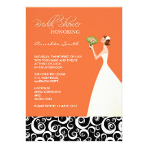 Invitations nuptiales oranges et noires de douche