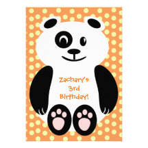 Invitations oranges d'anniversaire de panda de poi