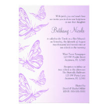 Invitations pourpres de bat mitzvah de papillon de