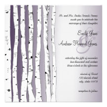 Invitations pourpres de mariage d'arbre de bouleau