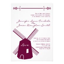 Invitations pourpres de mariage de moulin à vent n