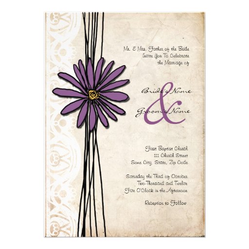 Invitations pourpres vintages de mariage de margue