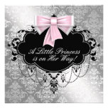 Invitations roses argentées de princesse baby show