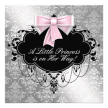 Invitations roses argentées de princesse baby show