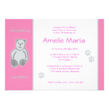 Invitations roses de baptême d'ours de nounours