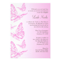 Invitations roses de bat mitzvah de papillon de gr