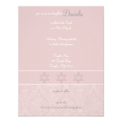 Invitations roses de bat mitzvah d'élégance