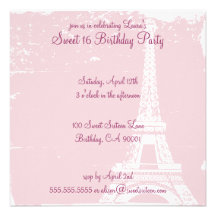 Invitations roses de fête d'anniversaire de Tour E