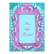 Invitations roses et bleues de cadre de tableau de