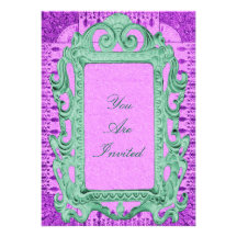 Invitations roses et vertes de cadre de tableau de