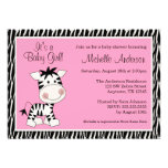 Invitations roses mignonnes de baby shower de zèbr