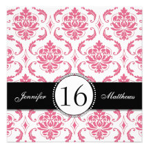 Invitations roses noires de sweet sixteen de damas