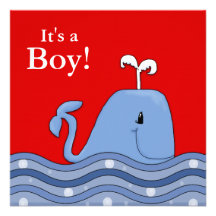 Invitations rouges de baby shower de baleine bleue