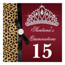 Invitations rouges rouges de Quinceanera de léopar