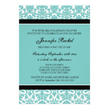 Invitations turquoises de bat mitzvah de damassé