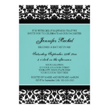 Invitations turquoises de bat mitzvah de damassé