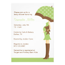 Invitations vertes de baby shower de parapluie