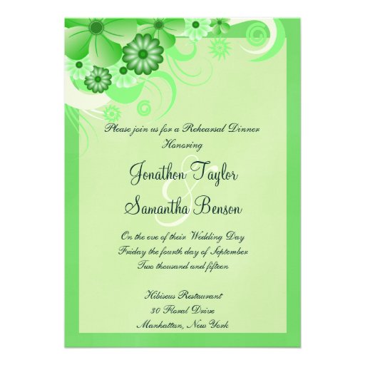 Invitations verts de dîner de répétition de mariag