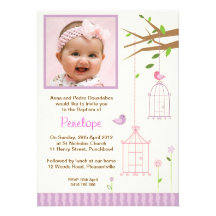 Invitations vintages de baptême de cage à oiseaux