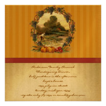 Invitations vintages de dîner de thanksgiving de r