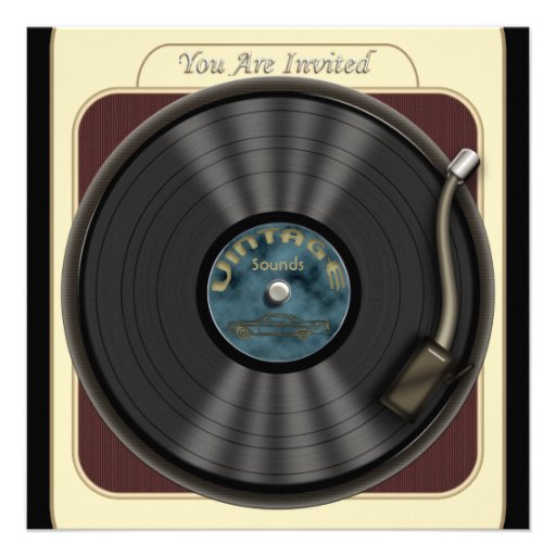 Invitations vintages de partie de disque vinyle