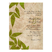Invitations vintages vertes de mariage de feuille 